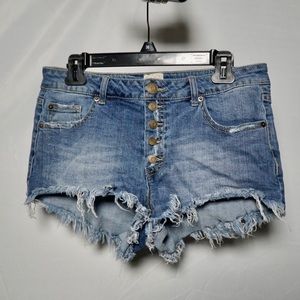 Ripped Button-Up Jean Shorts